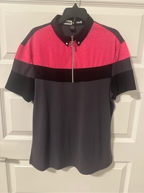 Ladies jamie sadock Pink & Gray Zip-Front Colorblock Golf Polo